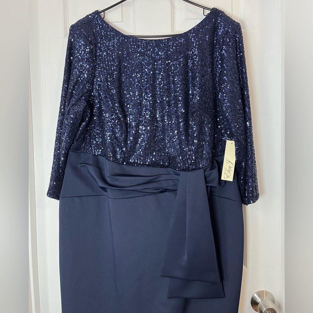 Eliza J Plus Size Sequin Bodice Gown Midnight Blue Maxi Dress 20W - Picture 7 of 12